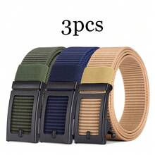3 piezas Cinturón de lona con hebilla automática de moda para hombres, cinturón minimalista multiusos para aventuras al aire libre, regalo para padre/novio, accesorios de otoño-invierno, adecuado para adolescentes, jóvenes, hombres, uso casual, al aire libre, atlético, vacaciones, regalos de graduación, cumpleaños, uso diario, Halloween, casual, negocios, calle, bohemio, occidental, al aire libre, regalo para hombres, esposo, novio, padre, papá, Navidad