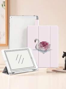 Pink Swans And Peonies IPad Case Compatible With IPad Air 4/5 10.9 Inch, IPad 7/8/9th 10.2 Inch, Built-In Pencil Slot Compatible With Samsung Tab S6 10.4 Inch, Tab A7 Lite 8.7 Inch, Ins Style Leather Case, Back To School, Valentine's Day, New Year Gift