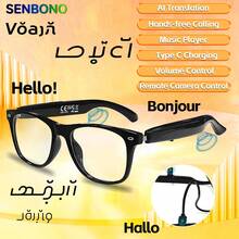 SENBONO AI 翻译智能眼镜 - 音频眼镜 - 100 多种语言翻译智能无线眼镜，具有无线通话、音乐播放、音乐控制、摄像头控制、唤醒语音、100 多种语言面对面和同步视频语音实时翻译无线眼镜，适用于商务办公