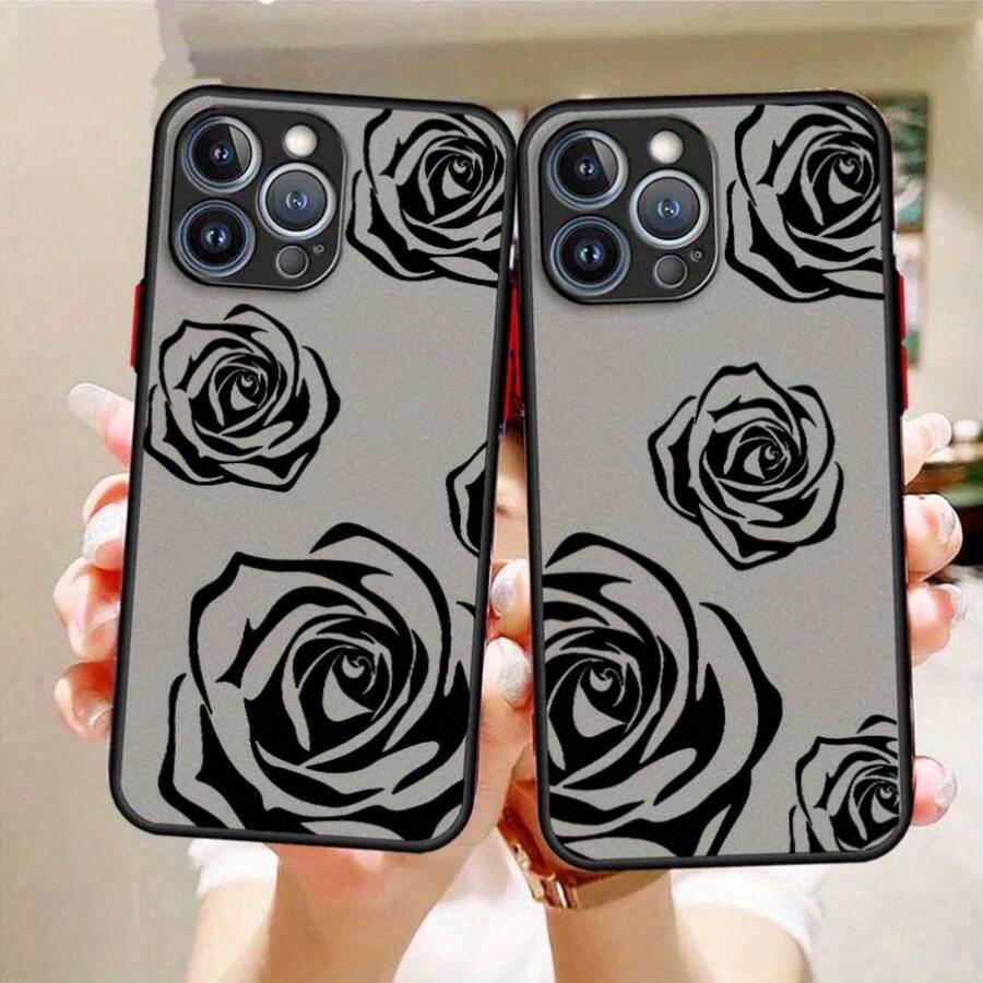 Elegante Funda de Teléfono Rosa de Línea Negra Diseñada para Apple 16, 15, 14, 13 Pro, Plus y, con una Superficie Transparente Mate y Carcasa Suave. - Colores mixtos - Ver 1