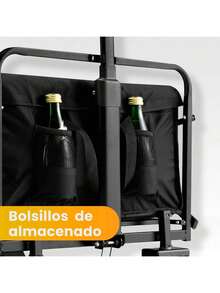 Carretilla plegable con ruedas, 100 L, capacidad de carga hasta 75 kg, con 4 ruedas giratorias de 360° y asa ajustable, con 2 portavasos, para camping, playa, jardín y compras (negro)