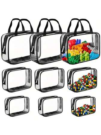 1/3pcs Clear Toy Storage Bags, Toy Organizers And Storage, Reusable Clear PVC Board Game Storage, Travel Organizer Bags With Zipper For Building Blocks, Puzzle, Books