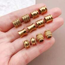 10pcs Flat Round Textured Spacer Beads Stainless Steel Loose Beads Metal Stripe Tube Beads Spacer Beads For DIY Bracelets Necklaces Jewelry Making Findings