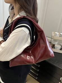 1 pezzo Borsa a sacchetto di pelle morbida e vintage con chiusura a scatto, colore unito trapuntato, borsa da donna con colori a contrasto per l'ascella, dall'atmosfera rilassata, grande capacità, adatta per ufficio, lavoro, appuntamenti, shopping, viaggi, regalo per fidanzata/migliore amica, uso quotidiano delle donne