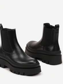 Women's Chunky Platform Chelsea Boots - Casual Winter - Black - View 6