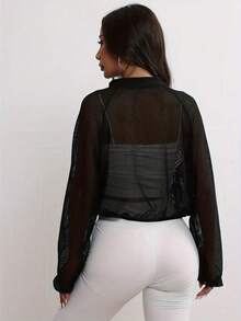 Women's Quick-Dry Mesh Yoga Jacket - Long Sleeve, Half Zip, Loose Fit Activewear Top For Running & Fitness