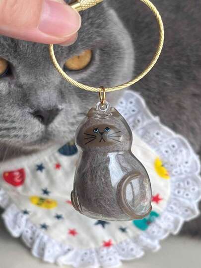 1pc Cat Hair Storage Hanging Decor, Creative Transparent Cat Hair Holder Bag Charm, Small Cat Memorial Gashapon, Pet Hair Collector Capsule Keychain Halloween Accessories Teachers Day Bag Accessories Lanyards With Id Holder Car Accessories Bag Charms
