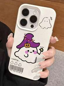 Purple Ghost Leather Texture Phone Case Compatible With Iphone 16/14 Plus, Shockproof Protective Cover Compatible With Iphone 13 Pro, 15 Pro Max/14/13/12/16 Pro/14 Pro, Soft Shell For Women - Beige - View 5