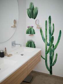 1/2pcs Multi-Size PVC Self-Adhesive Removable Wall Stickers, Minimalist Cactus, Potted Plants, Bird Of Paradise, Succulent Decor Stickers, Suitable For Bedroom, Living Room, Study, Dining Room, Bathroom, Home Wall Decor