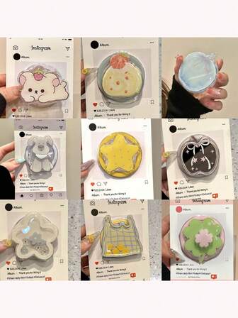 1个可爱卡通磁性手机支架，超强吸附力，可调节桌面气垫支架（适用于磁性手机壳）