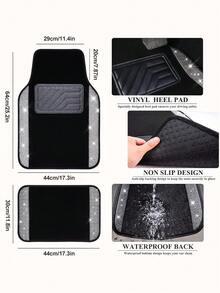 4PCS/2PCS Bling Diamond Car Floor Mats – Sparkling Crystal Rhinestone Design With Glitter Finish | Anti-Slip PVC Heel Pad, Waterproof & All-Weather Protection | Universal Fit For Front & Rear Rows, Compatible With Cars, SUVs, Trucks | Full Set Carpets For Interior Protection, Stylish Car Interior Accessory - 款式A - 查看 3