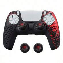 2PCS Set Of 1 Black Spider PlayStation5 Controller Protective Case+A Pair Of Spider Joystick Caps, Suitable For PlayStation5 Game Controller Protective Cases, Anti Slip, Sweat Proof, Dustproof, Scratch Resistant, Enhanced Grip, Improving Gaming Experience, Love Confession/Spring Romantic Gift