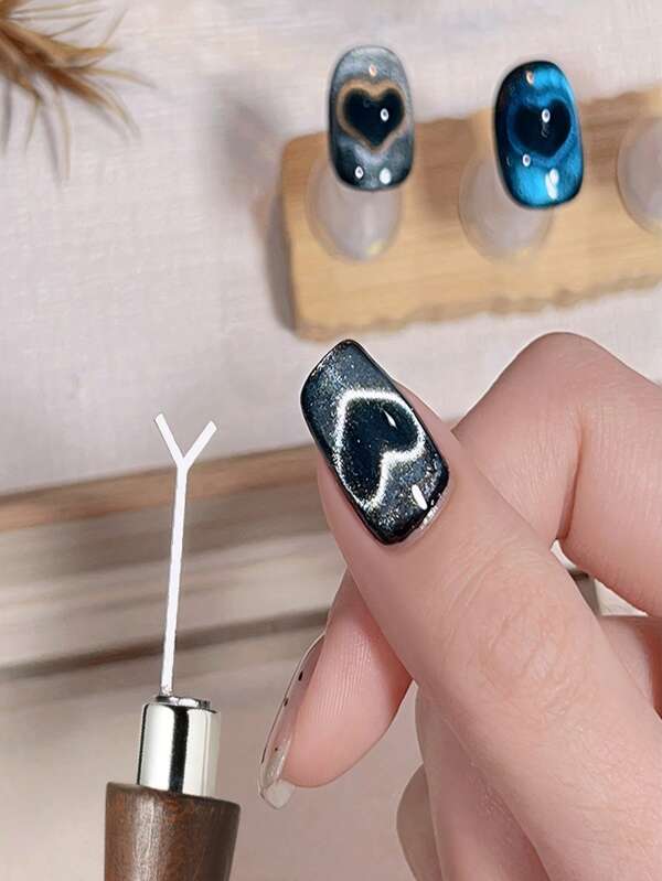 4-In-1 Cat's Eye Gel Nail Magnet + Y-Shaped Silver Cat's Eye Tool Set, Multi-Functional Dark Brown Little Waist Artistic Design UV Gel Polishing Flower Nail Art Tool Magnet, Convenient And Easy To Hold, Suitable For Family Salon Nail Art Tools