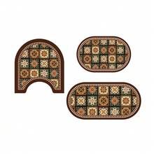 1/3pcs Set Brown Floral Tile Non-Slip Water Absorbent Bathroom Mat, Silica Gel Retro Pattern Bath Mat, U-Shaped Toilet Mat And Vanity Mat, 2.5mm Thickness Entryway Decor Bathroom Kitchen Decor Kitchen Rug - Gạch nâu - Xem 13