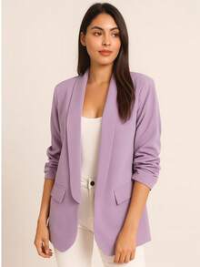 Blazer ,Manga plisada 3/4  Liso    Elegante  Casual    Poliéster    BLAZER, SACO  Oficina  Noche de fiesta  Formal y de noche  fiesta del té - Púrpura malva - Ver 1