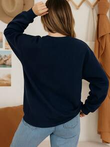 Ropa cómoda mujer Sudadera cuello redondo Sudadera de felpa - Azul Marino - Ver 2