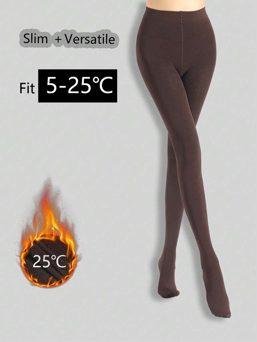 1/2 Pcs Women's 1200D Thermal Lined Thick Tights, Autumn/Winter, Cozy - Coffee Brown - View 1