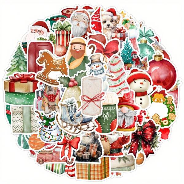 50Pcs Cartoon Christmas Stickers Cute Merry Christmas Stickers Christmas Decor Cute Christmas Party Gifts Stickers Stickers For Water Bottle, Hydroflask, Guitar, Luggage, Phone, Case, Laptop, Skateboard, Gift