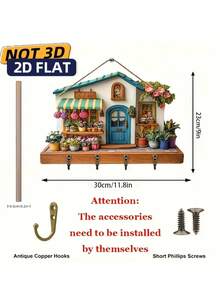 1 件现代木质 2D 平面钥匙扣墙饰，带心形装饰和 4 个挂钩 - 适用于厨房、客厅、卧室、可爱房间装饰的家居装饰
