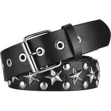 Studded Belt, Metal Punk Rivet Belt With Bright Studs Women And Men - 1-black Star - View 5