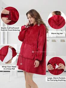 1 Stück tragbare Decken-Kapuze für Frauen und Männer, überlange Kapuzen-Decken-Sweatshirts, dick und warm tragbare Kapuzen-Sweatshirt-Decke, kuschelig und warm Fleece-Decke mit Ärmeln und großer Tasche für Erwachsene und Kinder, kuschelige Kapuzen-Decke als Geschenk für drinnen & Outdoor, tolles Geschenk für Freunde, Familie zu Weihnachten