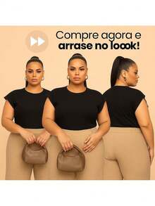 Blusa Canelada Básica Conforto Feminina Plus Size G1 G2 G3 - Preto - Visão 6