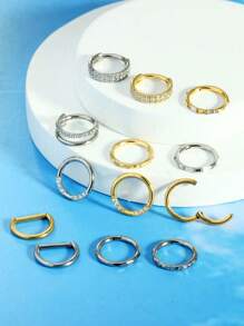 20 modelos de anillos de nariz de titanio G23 con circonita incrustada para mujeres, 16G, adecuados para el septo nasal, el labio, el trago, la hélice, la aurícula, el cartílago de la oreja, el oído, el aro de la oreja, joyería de perforación, diámetro de 8 mm en plata y oro, adecuados para uso diario, fiestas, vacaciones, trajes de baño, tomar el sol, bares, bailes, reuniones, San Valentín, para hombres y mujeres