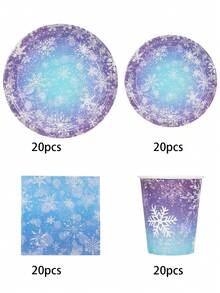 10pcs/20pcs/50pcs/80pcs Frozen Birthday Party Supplies Snowflake Paper Plates Cups Napkins Tableware Set Blue Winter Holiday Wonderland Party Favors Supplies For Christmas Winter Wonderland Frozen Birthday Party Decorations - Multicolor - View 9