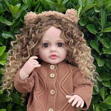 22 Inch Fully Vinyl Simulation Doll Cute Realistic Curly Hair Reborn Dolls Dress Up Game Washable Toys Accompanying Gifts - Coffee Brown - View 6