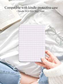 Summer Cooling Purple Plaid Pattern Tablet Case Compatible With Kindle NK 11/Kindle Paperwhite 5, IPad (A16) 11 Inch 11th Generation 2025, IPad 10.2 Inch 10th Gen, Auto Wake/Sleep Function, Slim & Lightweight, Perfect Fit Protection