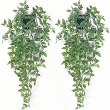 2pcs Artificial Hanging Plants Fake Small Potted Plants Faux Mandala Vines Plastic Greenery Plants For Living Room Shelf Tabletop Decor - Green - View 1