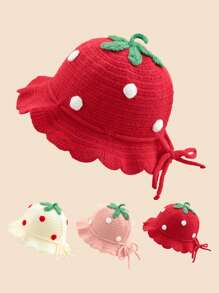 1pc Cute Strawberry Princess Baby Hat, Warm Crocheted Fisherman Beanie For Girls, Autumn/Winter