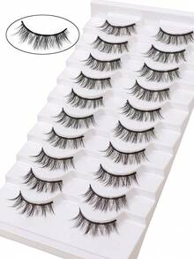 10 paia di ciglia finte spesse dall'aspetto naturale, ciglia a forma di diavolo europee e americane, nere dritte e arricciate