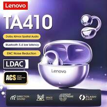 Lenovo TA410 Modèle 2025 Dernière version Écouteurs Bluetooth, Technologie de conduction osseuse, Design ultra-léger de 2,8 g, Convient pour la course, la gym, le yoga, etc., IPX5 résistant à la transpiration, 24 heures de lecture avec boîtier de charge, Bluetooth 5.4 Gaming, Effets sonores spatiaux HIFI, Beige, Noir, Violet, Meilleurs cadeaux pour les amis, Cadeaux de remise des diplômes, Cadeaux de rentrée scolaire