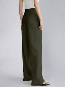 Women's High Waist Side Pocket Wide Leg Suit Pants, Spring/Autumn - Army Green - View 2