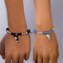 New Creative Two-Pack Heart Magnetic Clasp Lazy Cat Pendant Beaded Bracelet Fashion Couple Bracelet - #4黃黑 - 查看 5
