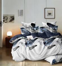 CozyCreatures Perfecto para una cama, este juego de edredón de ocho piezas presenta un vibrante estampado floral y ropa de cama suave y cómoda.Este juego de cama para todo tipo de clima incluye un edredón, una sábana ajustable, dos fundas de almohada, dos fundas de almohada y dos cortinas, lo que lo convierte en un regalo. - Azul y blanco - Ver 5