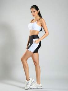 FITNESS DOUBLE-SIDED Fitness Top With High Support - 淺藍色 - 查看 5