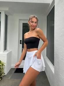 Women One Piece Skirt 2 In 1 Flowy Basic Versatile  Stretchy Flared Casual Mini Skirts - White - View 3