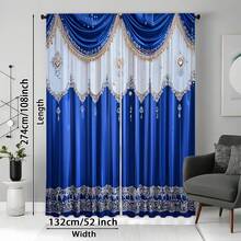 2pcs Luxury White And Blue Curtains, Rod Pocket Design, High-Quality, Personalized Christmas Home Room Decndly, , 100% Polyester Blackout Material, Suitable For Bedroom, Living Room, Shading, Privacy, Light Adjustment, Space Decoration, Seasonal Decor For Christmas, Autumn - Multicolor - View 11
