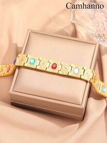 Camhanno 豪华新款不锈钢手链（带调节器），独特设计，适合各种高端场合、节日庆典和派对礼物。 - 金色 - 查看 2