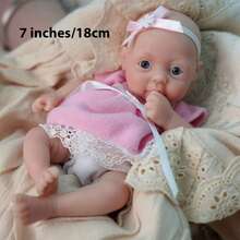 7 Inch Reborn Baby Doll , Silicone Doll Girl , Mini Realistic Newborn Baby Dolls Silicone Full Body With Feeding Accessories ﻿ - Pink - View 2