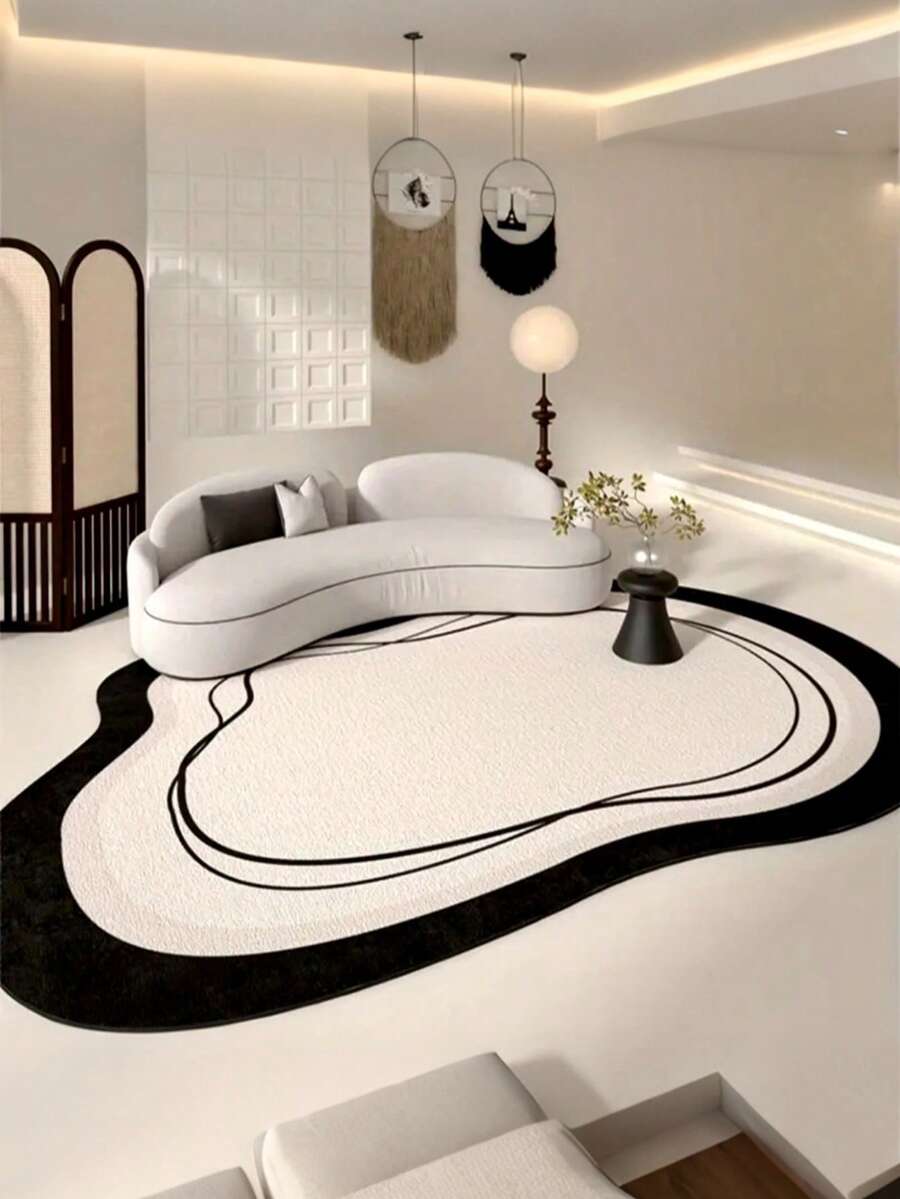 1pc Luxury French Vintage Style Area Rug, Black & White Abstract Design, Suitable For Living Room Or Bedroom Decor, Decorative Carpet, Bedroom Decor, Small Rug, Carpet, Home Decor, Living Room Carpet, Living Room Small Rug, Bedroom Carpet, Living Room Home Decor, Outdoor Rug, Washable Carpet