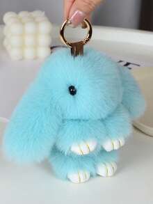 1个钥匙扣,毛绒兔子钥匙扣,适用于女士包包挂钩、钥匙扣挂钩、手机DIY挂钩、背包挂钩,可爱逼真的水獭兔毛绒可爱兔子钥匙扣,兔子配件,包包配件,汽车钥匙扣挂钩 - 彩色 - 查看 19