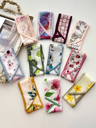 11 件花卉印花雪纺围巾头带套装，优雅百搭配饰，适合日常、约会、度假、节日礼物秋季发带运动发饰女士头巾休闲吸汗带秋季发带冬季