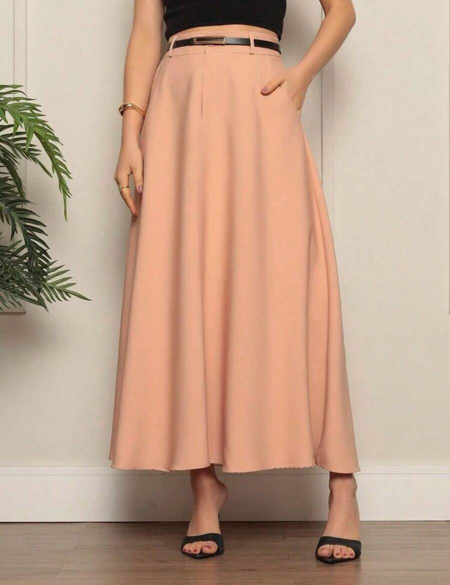 Women's Long Round Skirt Tailoring Evangelical Fashion Casual Basic Winter High Waist Elegant - 奶油色 - 查看 1