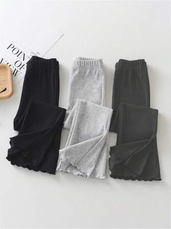 3件套女童喇叭裤，儿童秋季竖条纹长裤，幼儿及年轻女孩修身喇叭裤，纯色简约优雅长裤，姐妹装