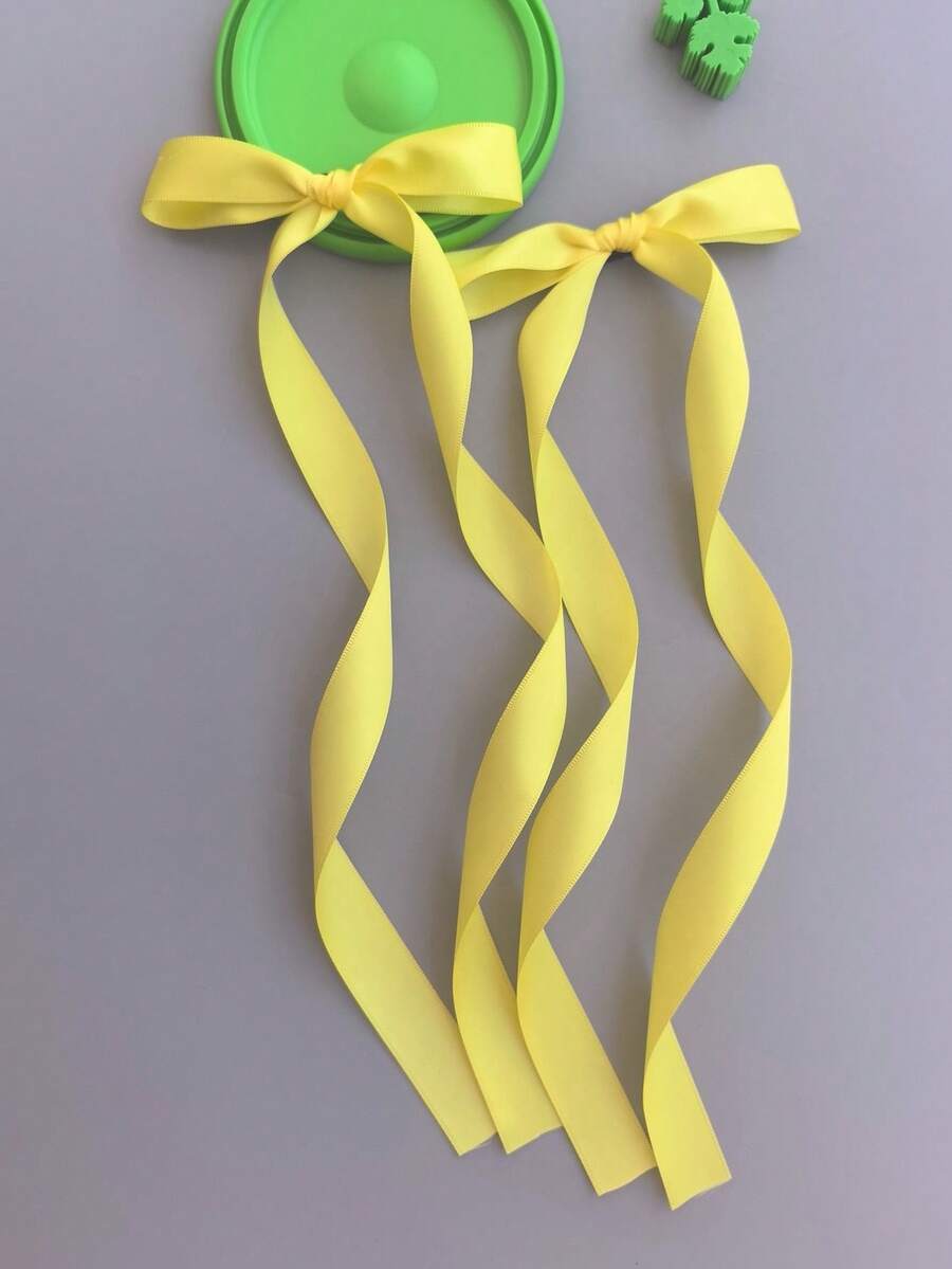 2件套女士简约时尚蝴蝶结发夹,优雅芭蕾舞风格丝带发夹,甜美可爱日常发卡,加长款,爪夹,发爪,发夹,鳄鱼夹,秋季时尚,秋冬装扮,蝴蝶结,发饰,头饰,发卡,旅行,生日 - 黃色 - 查看 1