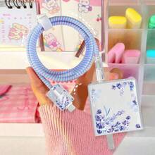 Set de 5 fundas protectoras de cable de datos con estilo lavanda, adecuadas para cargadores de 67W-90W, funda protectora anti-caída para evitar roturas, protector de cargador, accesorios para teléfono - transparente - Ver 5