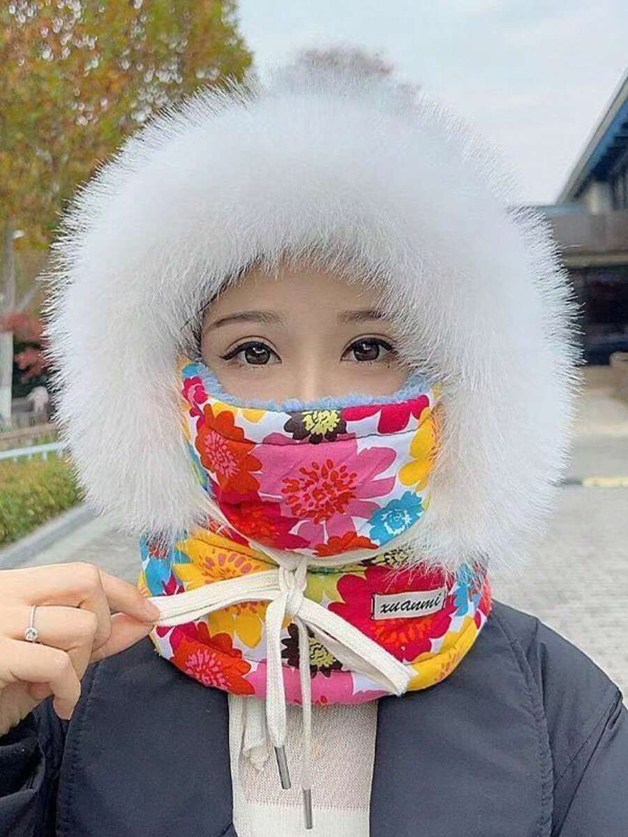 New Winter Windproof Cycling Thermal Equipment Thick Fleece Ear Protection Trapper Hat & Neck Warmer, Polyester Fiber